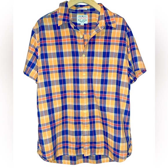 Lucky Brand Other - Lucky Brand Blue and Orange Plaid Casual Button Down Shirt Men’s Size L